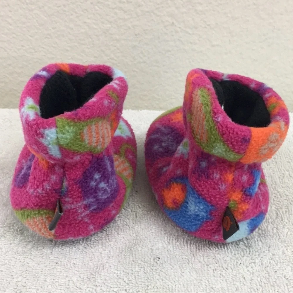 3/$25 Acorn Pink Abstract Floral Fleece Bootie House Slipper Shoe Size 6-12M
